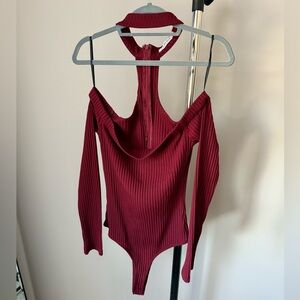 Fashion Nova Burgundy Off-Shoulder Bodysuit